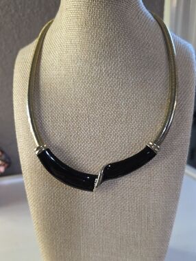 Vintage Black Enamel and Gold-Tone Collar Necklace - Women Jewelry